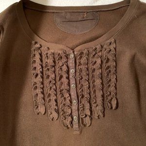 Brown cotton ruffled shirt.